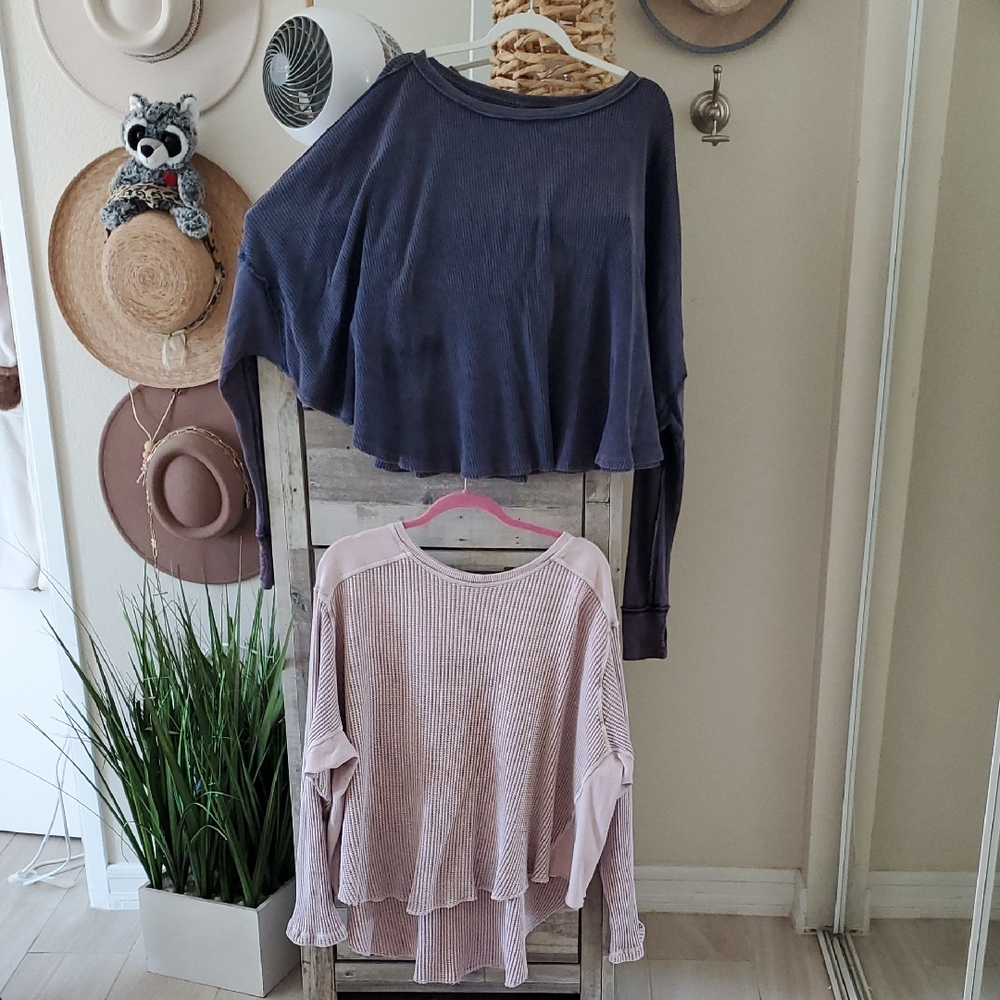 FREE PEOPLE Women's Navy and Pink Sweater Set